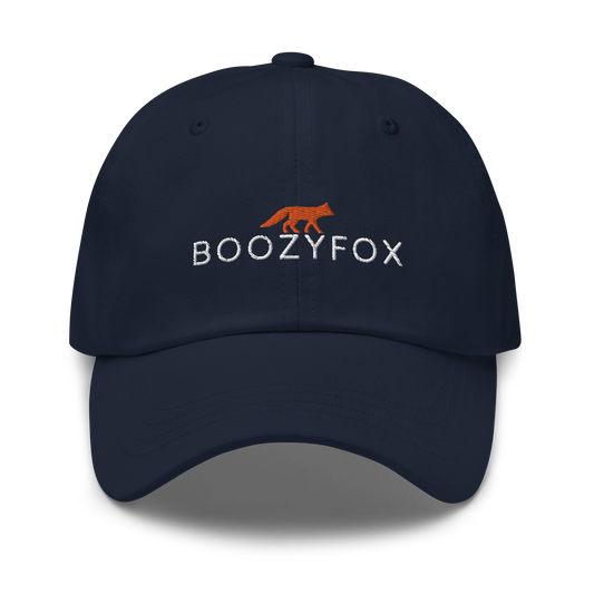 Cool Navy Dad Hat featuring an embroidered Boozy Fox logo on front. Shop Cool Dad Hats & Dad Caps Online - Boozy Fox