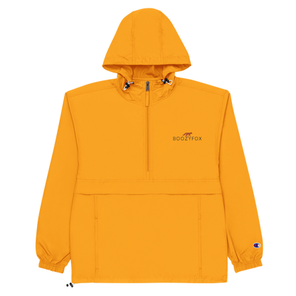Gold Champion Packable Jacket featuring a sleek embroidered Boozy Fox logo on the chest - Waterproof Champion Windbreakers & Raincoats - Boozy Fox