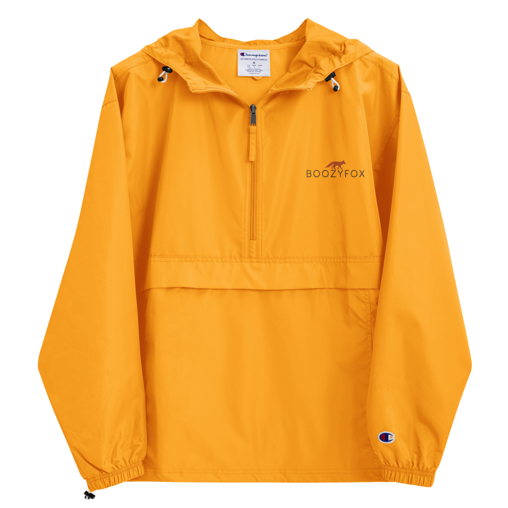 Gold Champion Packable Jacket featuring a sleek embroidered Boozy Fox logo on the chest - Waterproof Champion Windbreakers & Raincoats - Boozy Fox