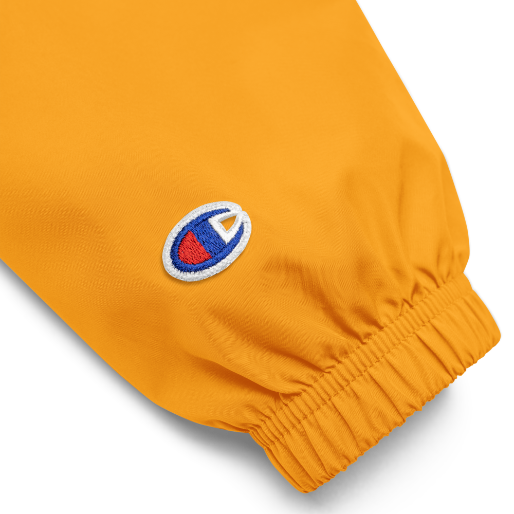 Product Details of a Gold Champion Packable Jacket featuring a sleek embroidered Boozy Fox logo on the chest - Waterproof Champion Windbreakers & Raincoats - Boozy Fox