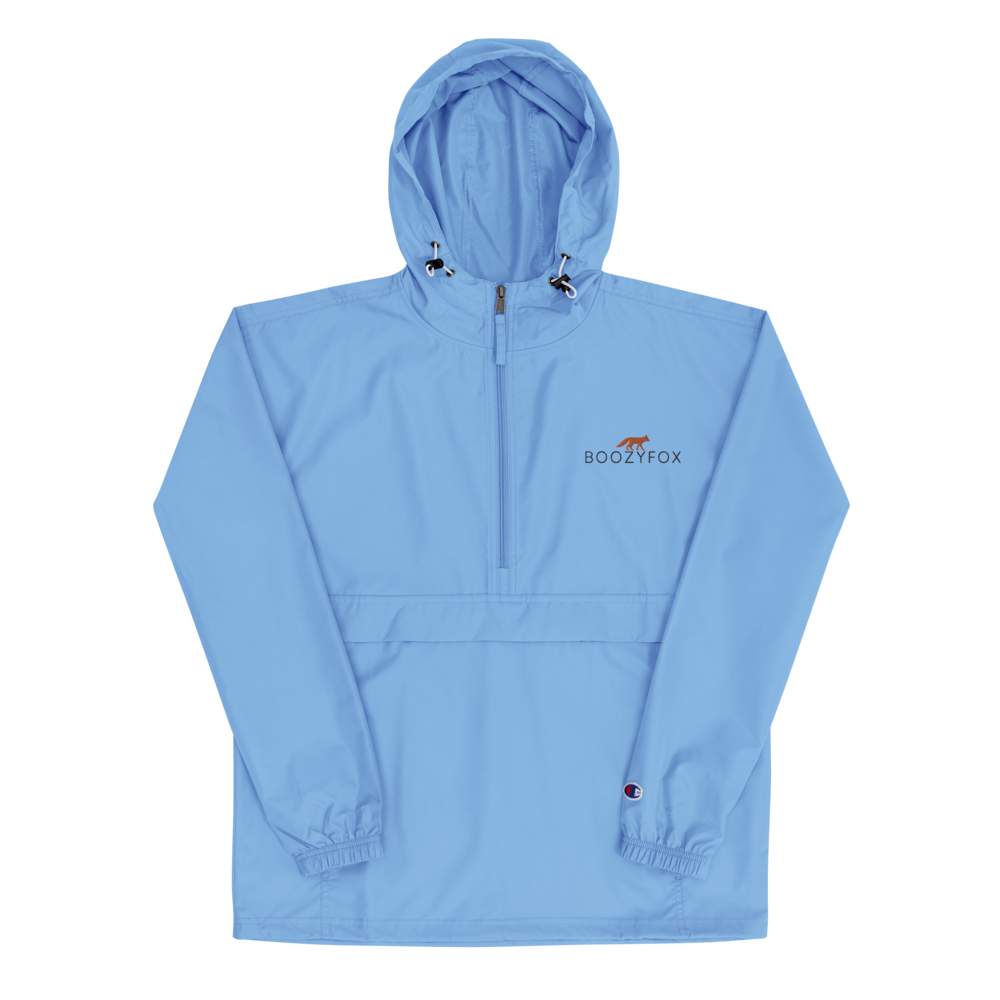 Light Blue Champion Packable Jacket featuring a sleek embroidered Boozy Fox logo on the chest - Waterproof Champion Windbreakers & Raincoats - Boozy Fox