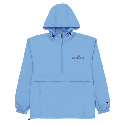 Light Blue Champion Packable Jacket featuring a sleek embroidered Boozy Fox logo on the chest - Waterproof Champion Windbreakers & Raincoats - Boozy Fox