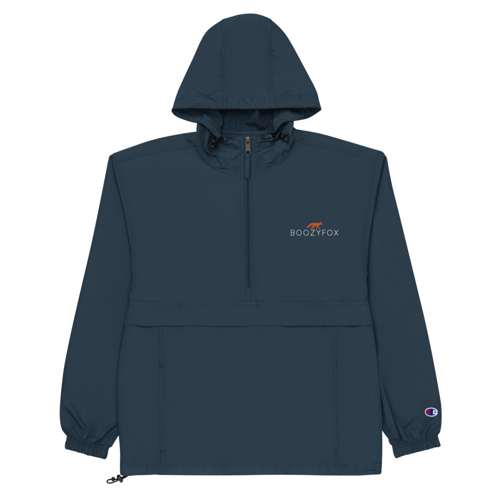 Navy Champion Packable Jacket featuring a sleek embroidered Boozy Fox logo on the chest - Waterproof Champion Windbreakers & Raincoats - Boozy Fox