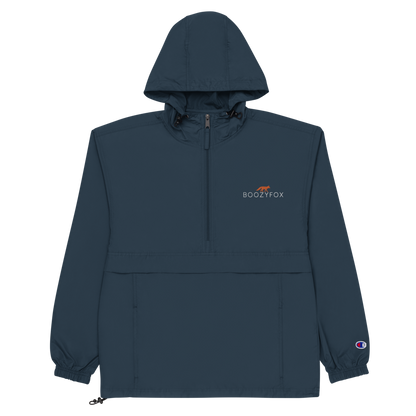 Navy Champion Packable Jacket featuring a sleek embroidered Boozy Fox logo on the chest - Waterproof Champion Windbreakers & Raincoats - Boozy Fox