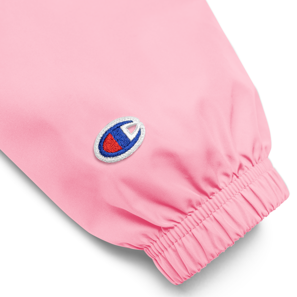 Product Details of a Pink Champion Packable Jacket featuring a sleek embroidered Boozy Fox logo on the chest - Waterproof Champion Windbreakers & Raincoats - Boozy Fox