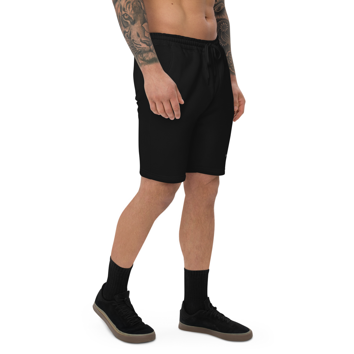 Man Wearing a Black Boozy Fox Men's Fleece Shorts - Boozy Fox