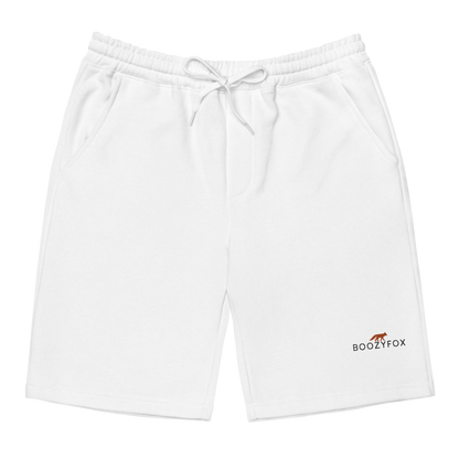 Men's White Fleece Shorts featuring an embroidered Boozy Fox logo on front