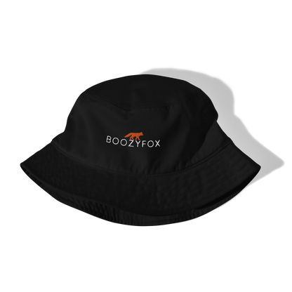 Front details of a Black Organic Bucket Hat featuring a recognizable Boozy Fox embroidery logo on the front - Bucket Hats - Boozy Fox