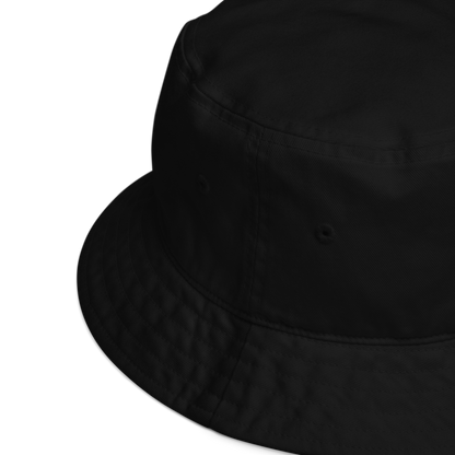Close details of a Black Organic Bucket Hat featuring a recognizable Boozy Fox embroidery logo on the front - Bucket Hats - Boozy Fox