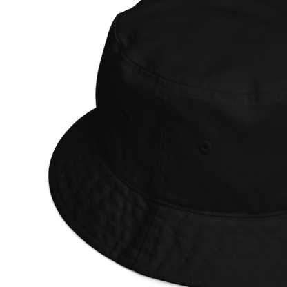 Product details of a Black Organic Bucket Hat featuring a funny Peeking Cat embroidery on the front - Bucket Hats - Boozy Fox