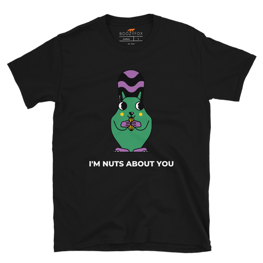 Black Squirrel T-Shirt featuring an adorable I'm Nuts About You graphic on the chest - Funny Graphic Squirrel T-Shirts - Boozy Fox