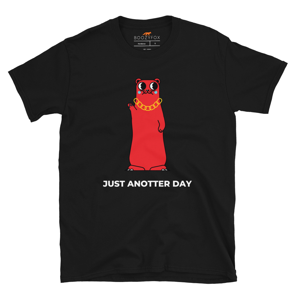 Black Otter T-Shirt featuring a funny Just Anotter Day graphic on the chest - Funny Graphic Otter T-Shirts - Boozy Fox