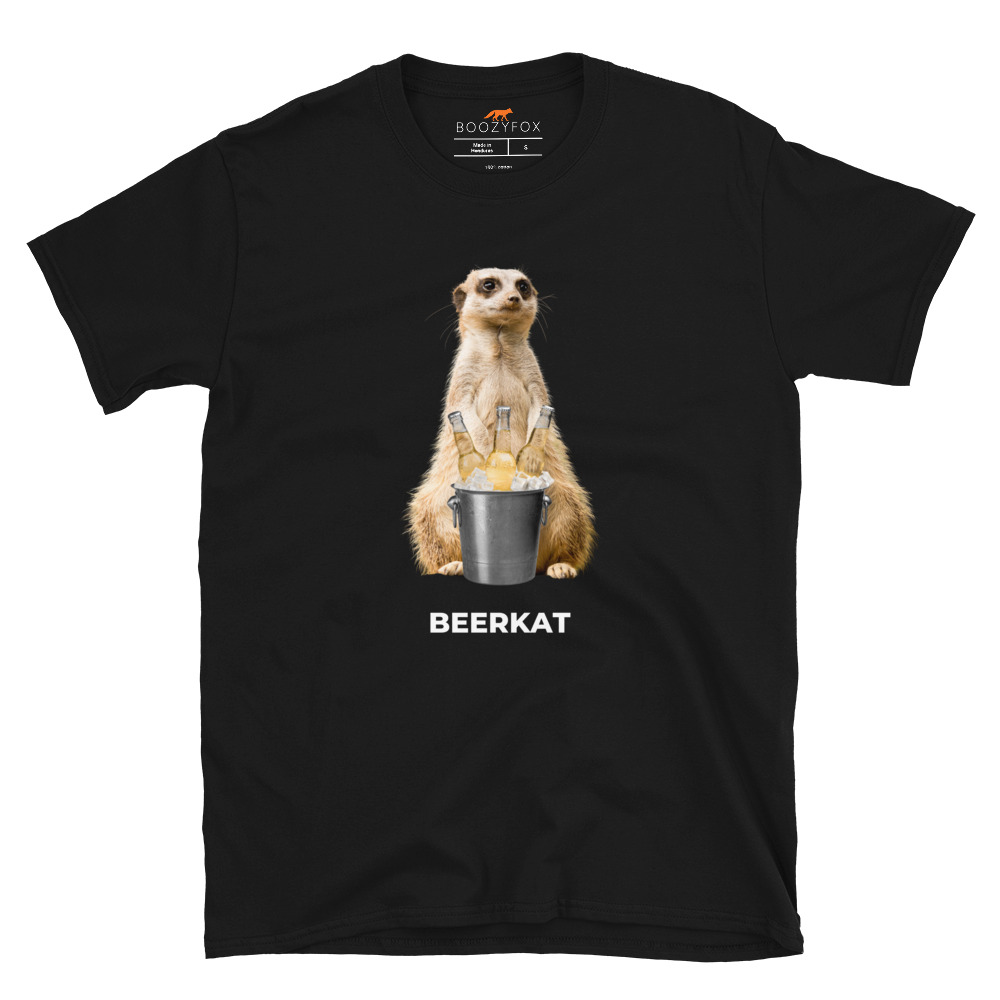 Black Meerkat T-Shirt featuring a hilarious Beerkat graphic on the chest - Funny Graphic Meerkat T-Shirts - Boozy Fox