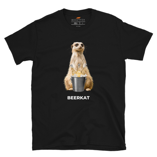 Black Meerkat T-Shirt featuring a hilarious Beerkat graphic on the chest - Funny Graphic Meerkat T-Shirts - Boozy Fox