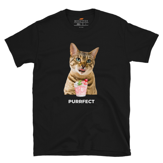 Black Cat T-Shirt featuring a Purrfect graphic on the chest - Funny Graphic Cat T-Shirts - Boozy Fox