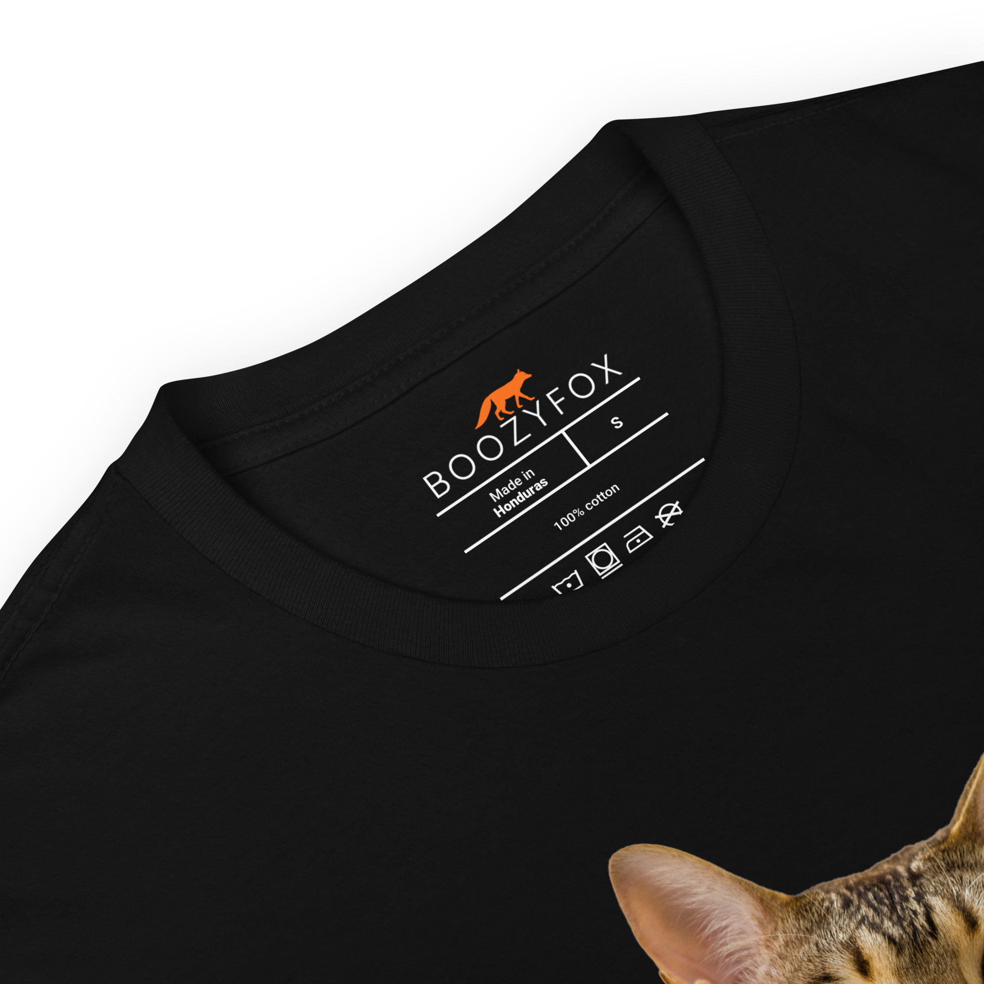 Product Details of a Black Cat T-Shirt featuring a Purrfect graphic on the chest - Funny Graphic Cat T-Shirts - Boozy Fox