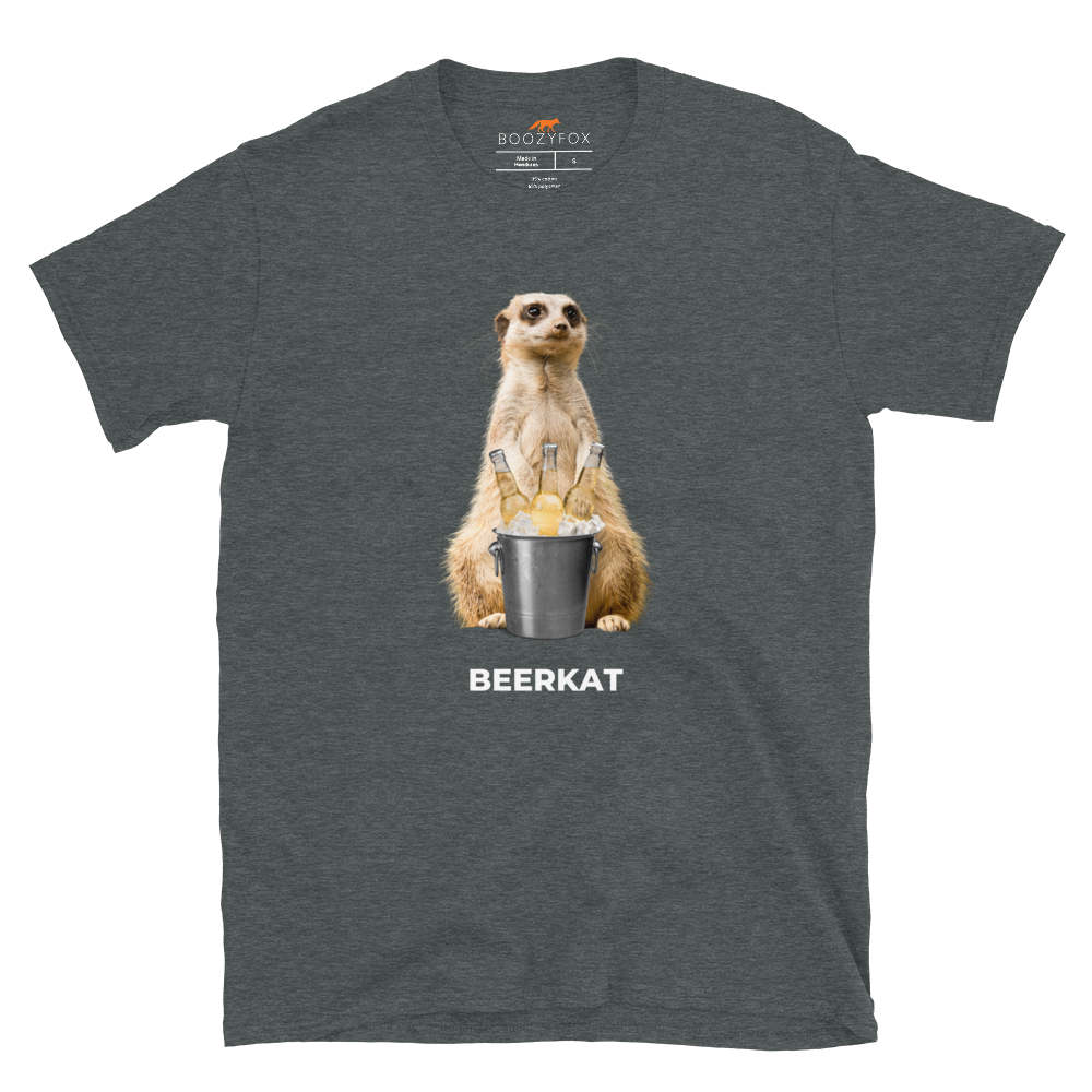 Dark Heather Meerkat T-Shirt featuring a hilarious Beerkat graphic on the chest - Funny Graphic Meerkat T-Shirts - Boozy Fox