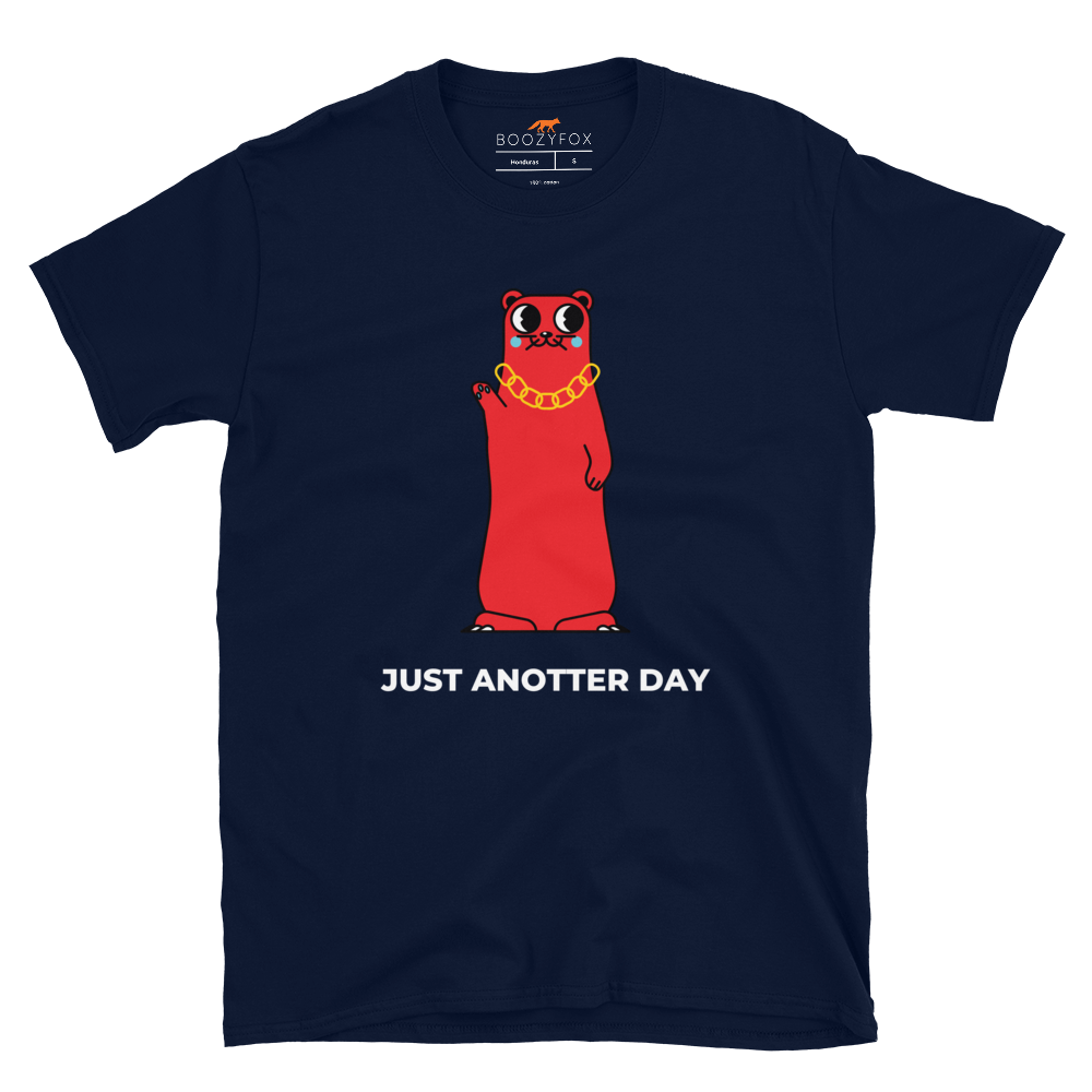 Navy Otter T-Shirt featuring a funny Just Anotter Day graphic on the chest - Funny Graphic Otter T-Shirts - Boozy Fox