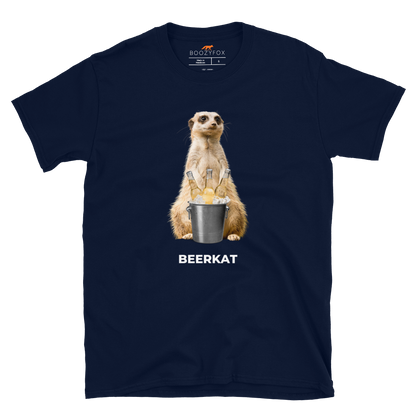 Navy Meerkat T-Shirt featuring a hilarious Beerkat graphic on the chest - Funny Graphic Meerkat T-Shirts - Boozy Fox