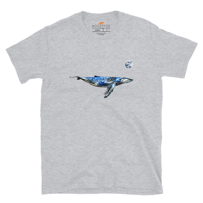 Sport Grey Whale T-Shirt featuring a majestic Whale Under The Moon graphic on the chest - Cool Graphic Whale T-Shirts - Boozy Fox
