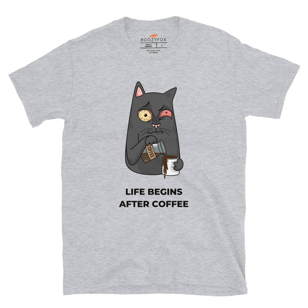 Life Begins After Coffee T-Shirt Online - Sport Grey - Boozy Fox