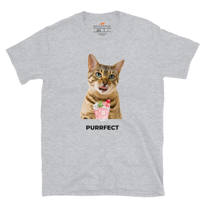 Sport Grey Cat T-Shirt featuring a Purrfect graphic on the chest - Funny Graphic Cat T-Shirts - Boozy Fox