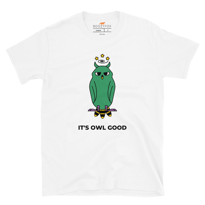 White Owl T-Shirt featuring a captivating It's Owl Good graphic on the chest - Funny Graphic Owl T-Shirts - Boozy Fox