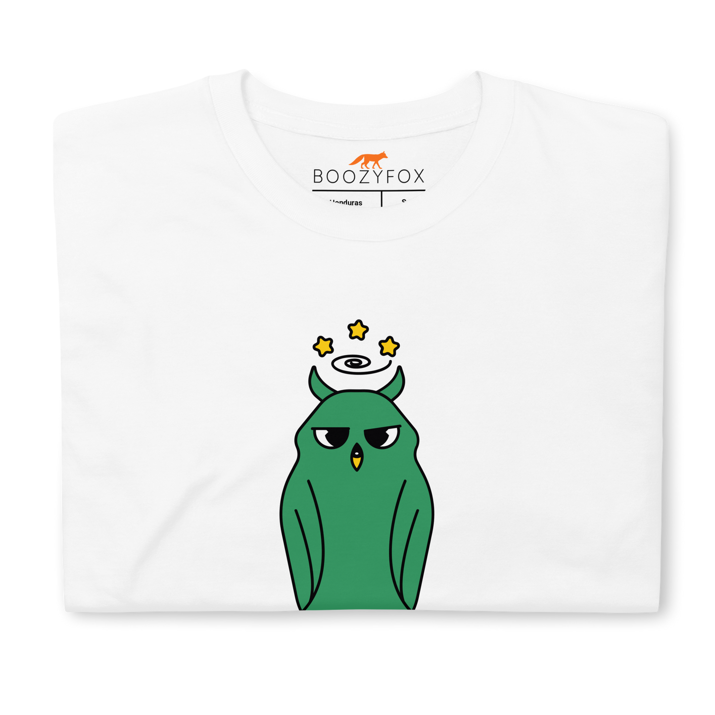 Front Details of a White Owl T-Shirt featuring a captivating It's Owl Good graphic on the chest - Funny Graphic Owl T-Shirts - Boozy Fox