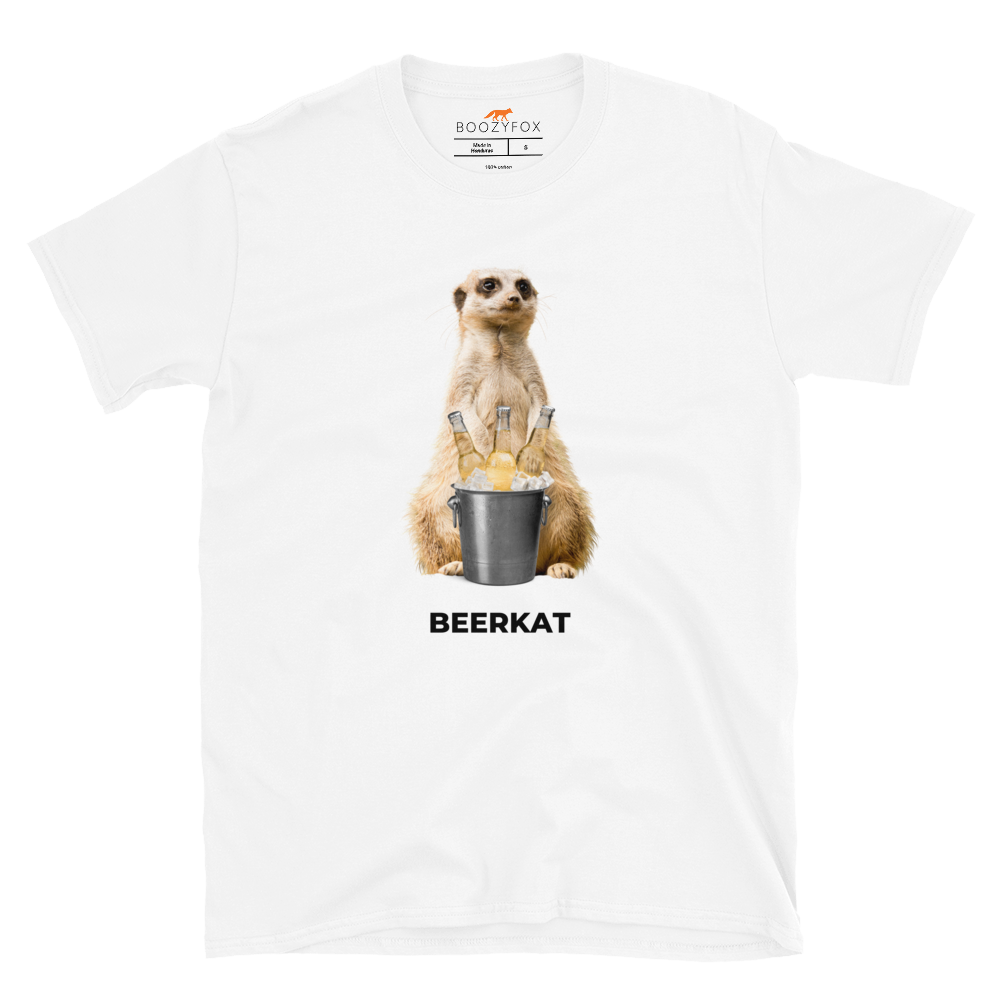White Meerkat T-Shirt featuring a hilarious Beerkat graphic on the chest - Funny Graphic Meerkat T-Shirts - Boozy Fox