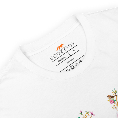 Product Details of a White Deer T-Shirt featuring a stunning Floral Red Deer graphic on the chest - Cute Graphic Deer T-Shirts - Boozy Fox