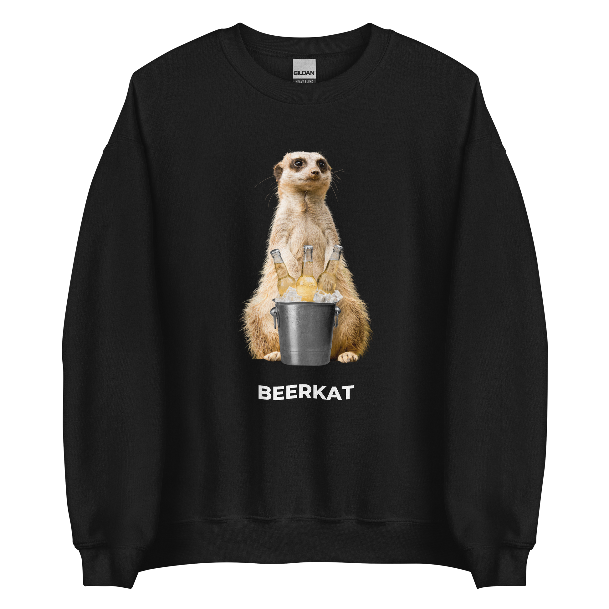 Black Meerkat Sweatshirt featuring a hilarious Beerkat graphic on the chest - Funny Graphic Meerkat Sweatshirts - Boozy Fox
