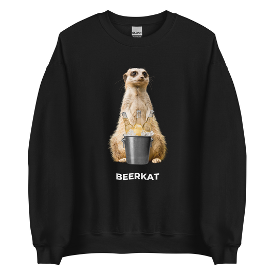 Black Meerkat Sweatshirt featuring a hilarious Beerkat graphic on the chest - Funny Graphic Meerkat Sweatshirts - Boozy Fox