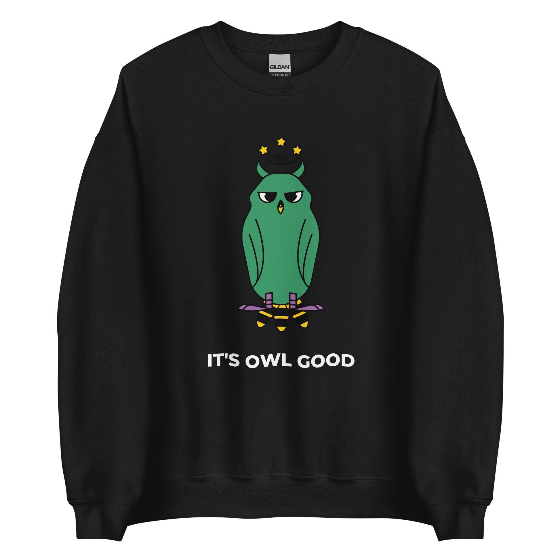 Black Owl Sweatshirt featuring a captivating It's Owl Good graphic on the chest - Funny Graphic Owl Sweatshirts - Boozy Fox
