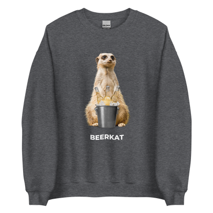 Dark Heather Meerkat Sweatshirt featuring a hilarious Beerkat graphic on the chest - Funny Graphic Meerkat Sweatshirts - Boozy Fox