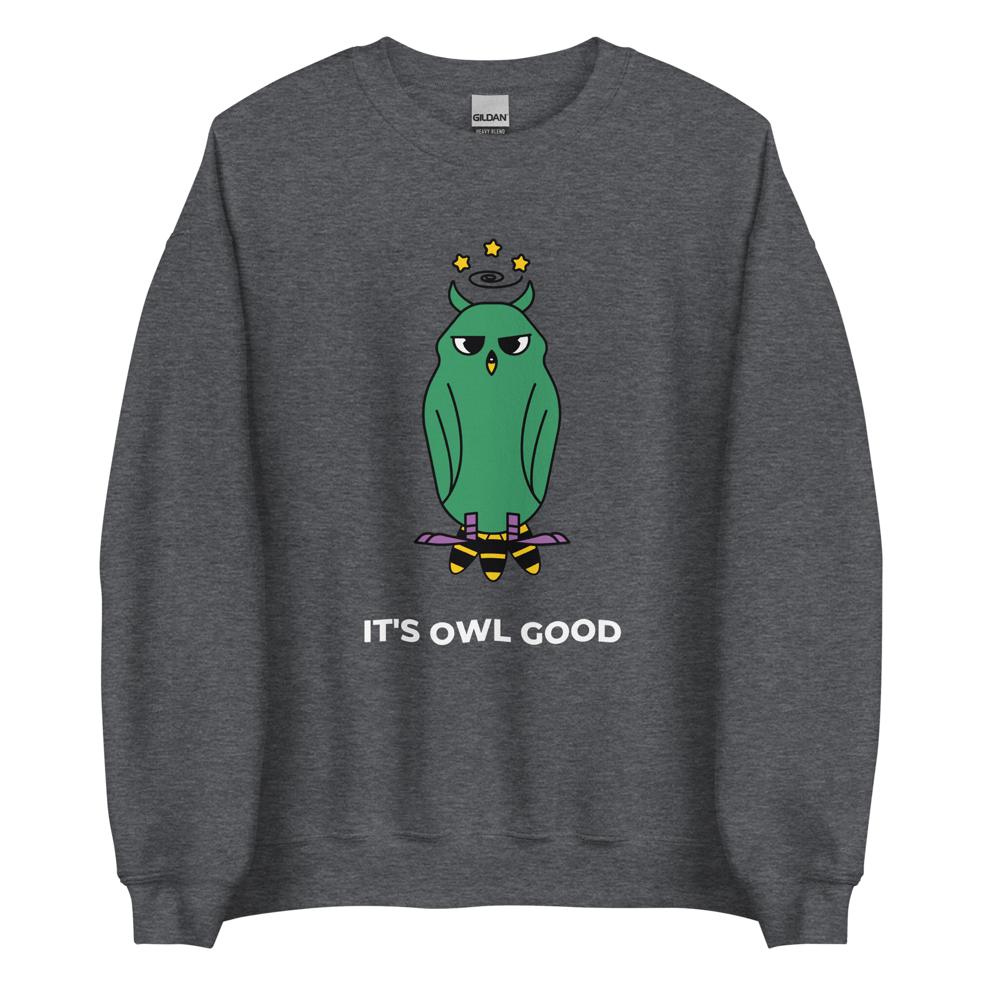 Dark Heather Owl Sweatshirt featuring a captivating It's Owl Good graphic on the chest - Funny Graphic Owl Sweatshirts - Boozy Fox