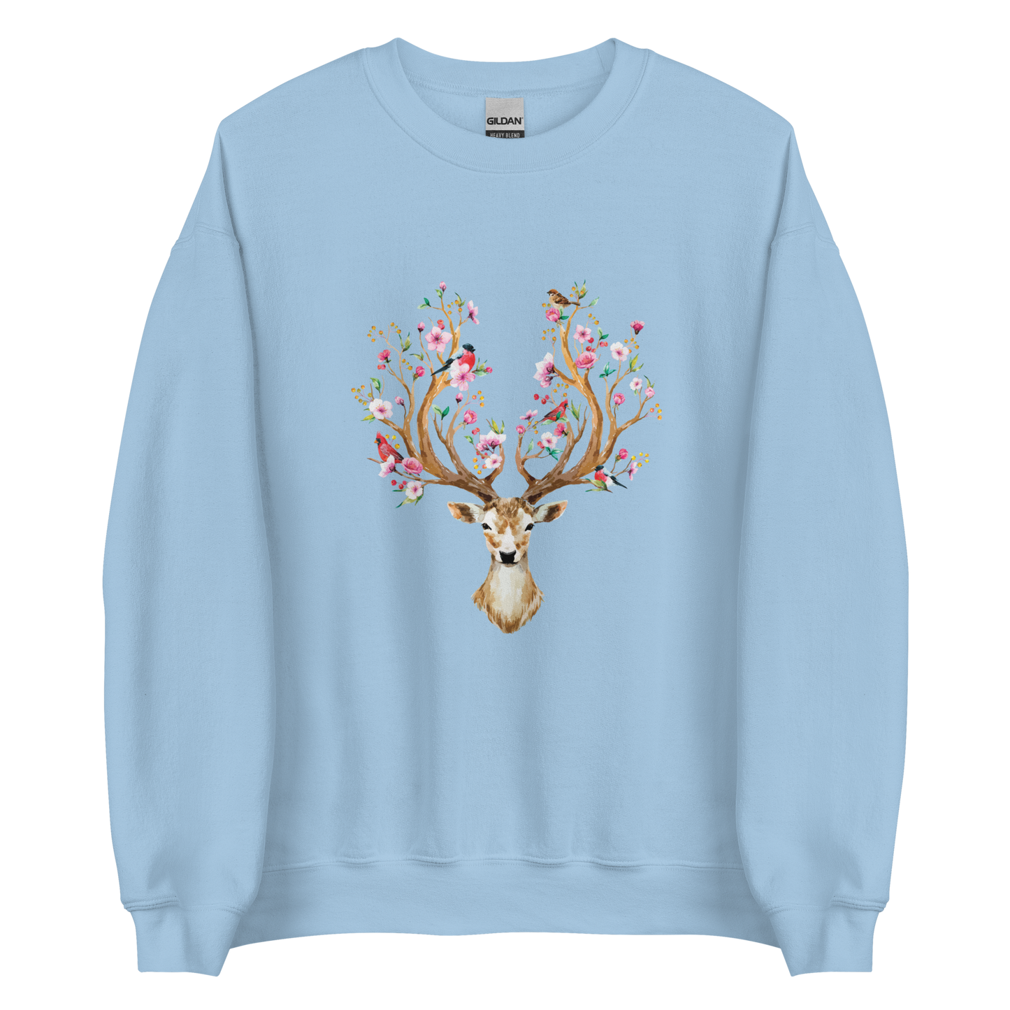 Light Blue Floral Red Deer Sweatshirt featuring a delightful Floral Deer graphic on the chest - Cute Graphic Deer Sweatshirts - Boozy Fox