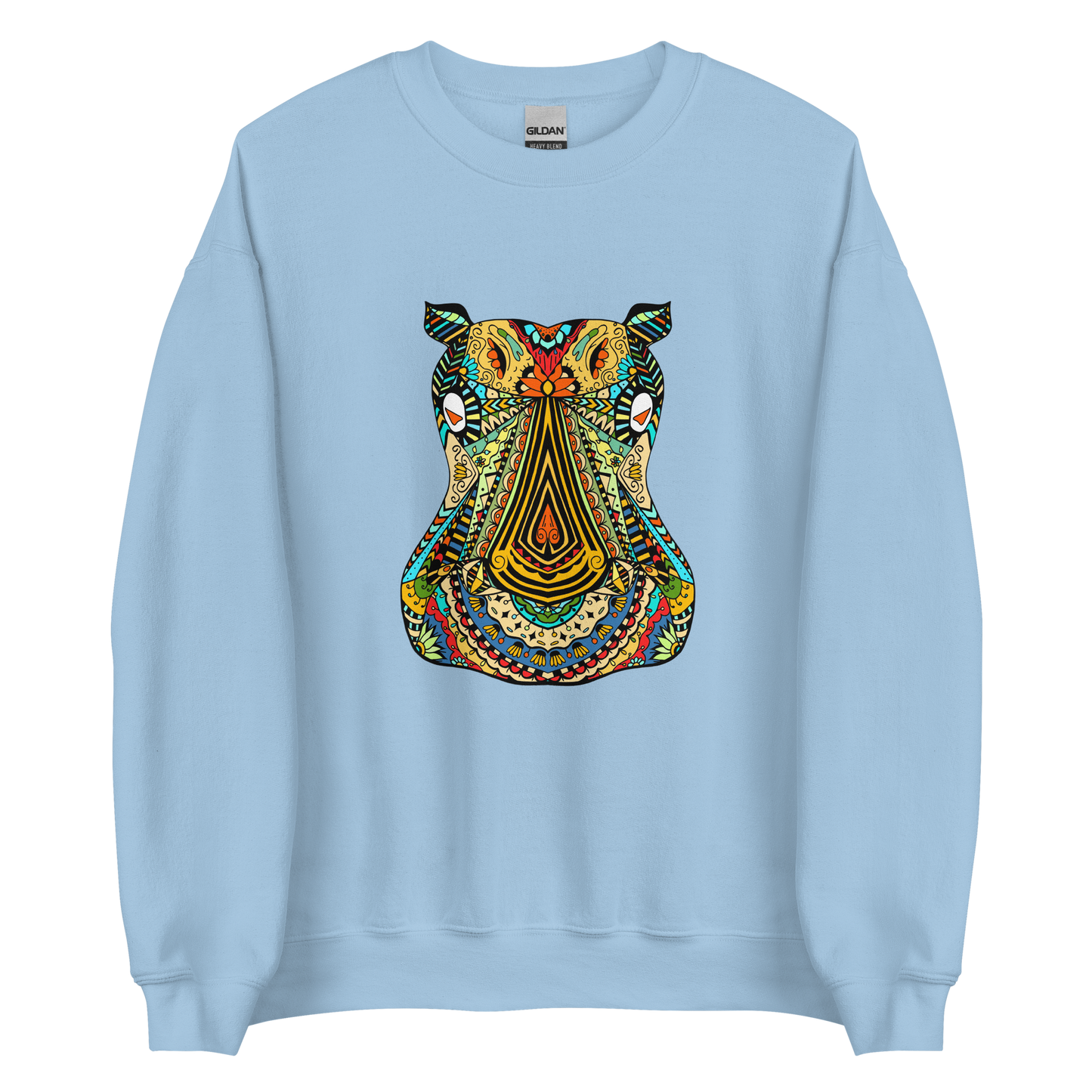 Zentangle Hippo Sweatshirt Online - Light Blue - Boozy Fox