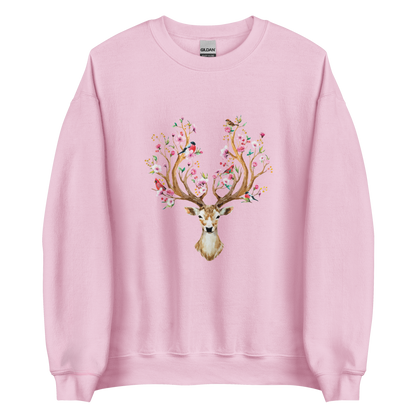 Light Pink Floral Red Deer Sweatshirt featuring a delightful Floral Deer graphic on the chest - Cute Graphic Deer Sweatshirts - Boozy Fox