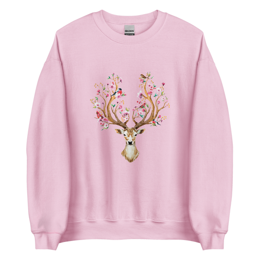 Light Pink Floral Red Deer Sweatshirt featuring a delightful Floral Deer graphic on the chest - Cute Graphic Deer Sweatshirts - Boozy Fox