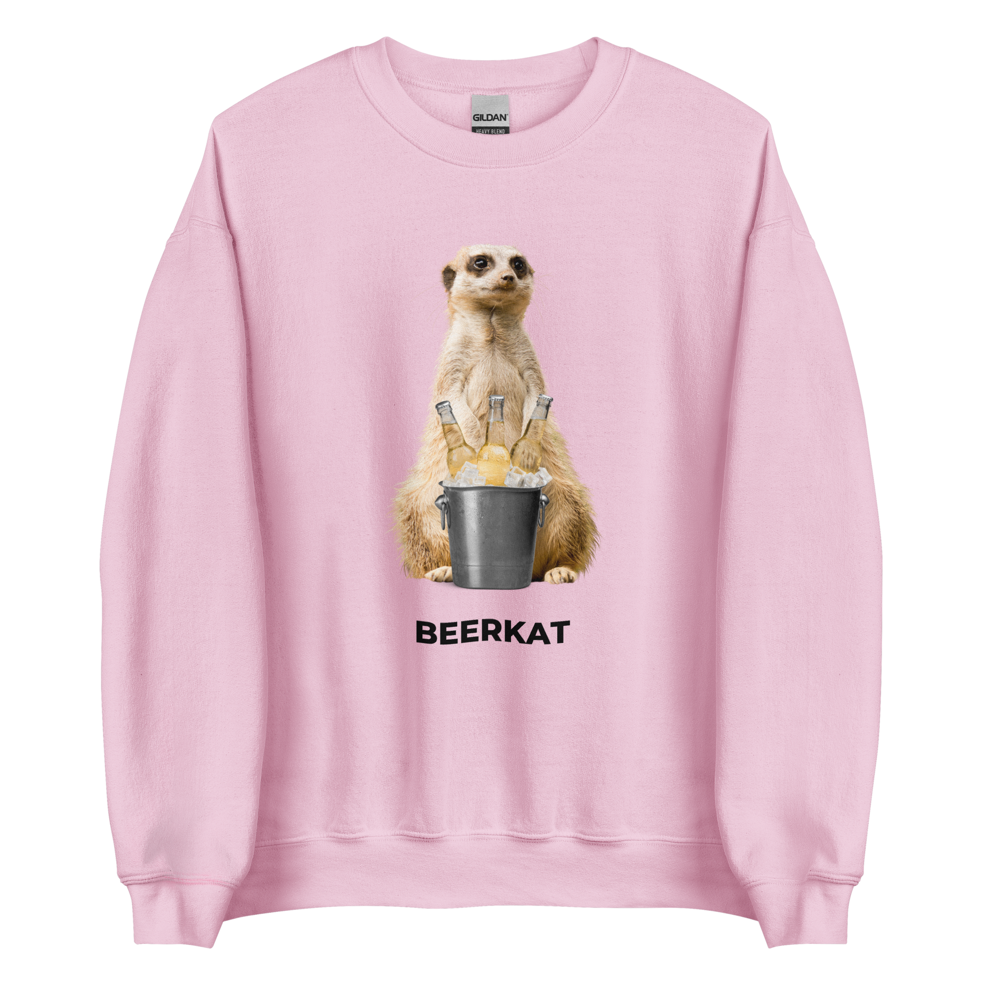 Light Pink Meerkat Sweatshirt featuring a hilarious Beerkat graphic on the chest - Funny Graphic Meerkat Sweatshirts - Boozy Fox