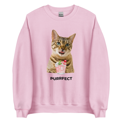 Light Pink Cat Sweatshirt featuring a Purrfect graphic on the chest - Funny Graphic Cat Sweatshirts - Boozy Fox