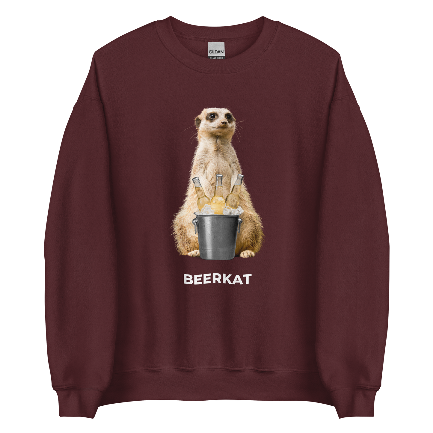 Maroon Meerkat Sweatshirt featuring a hilarious Beerkat graphic on the chest - Funny Graphic Meerkat Sweatshirts - Boozy Fox