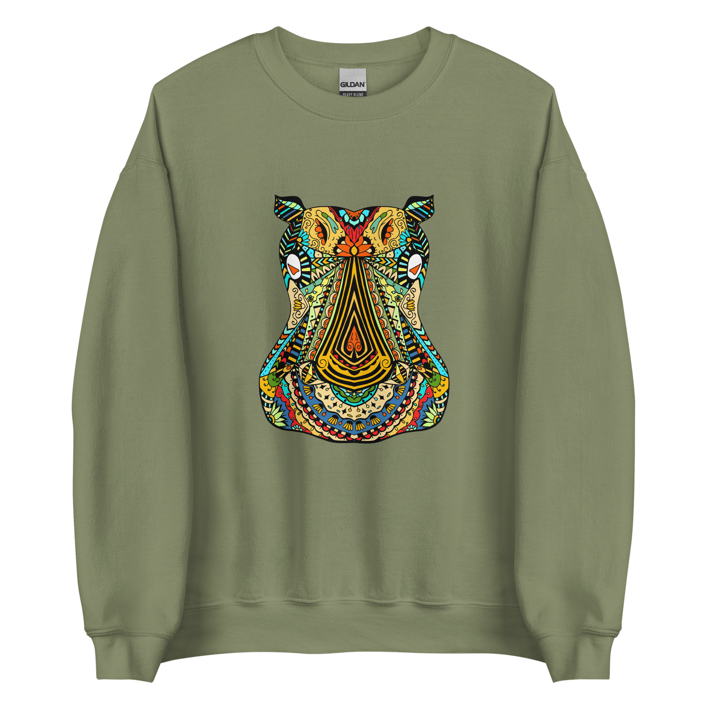 Zentangle Hippo Sweatshirt Online - Military Green - Boozy Fox