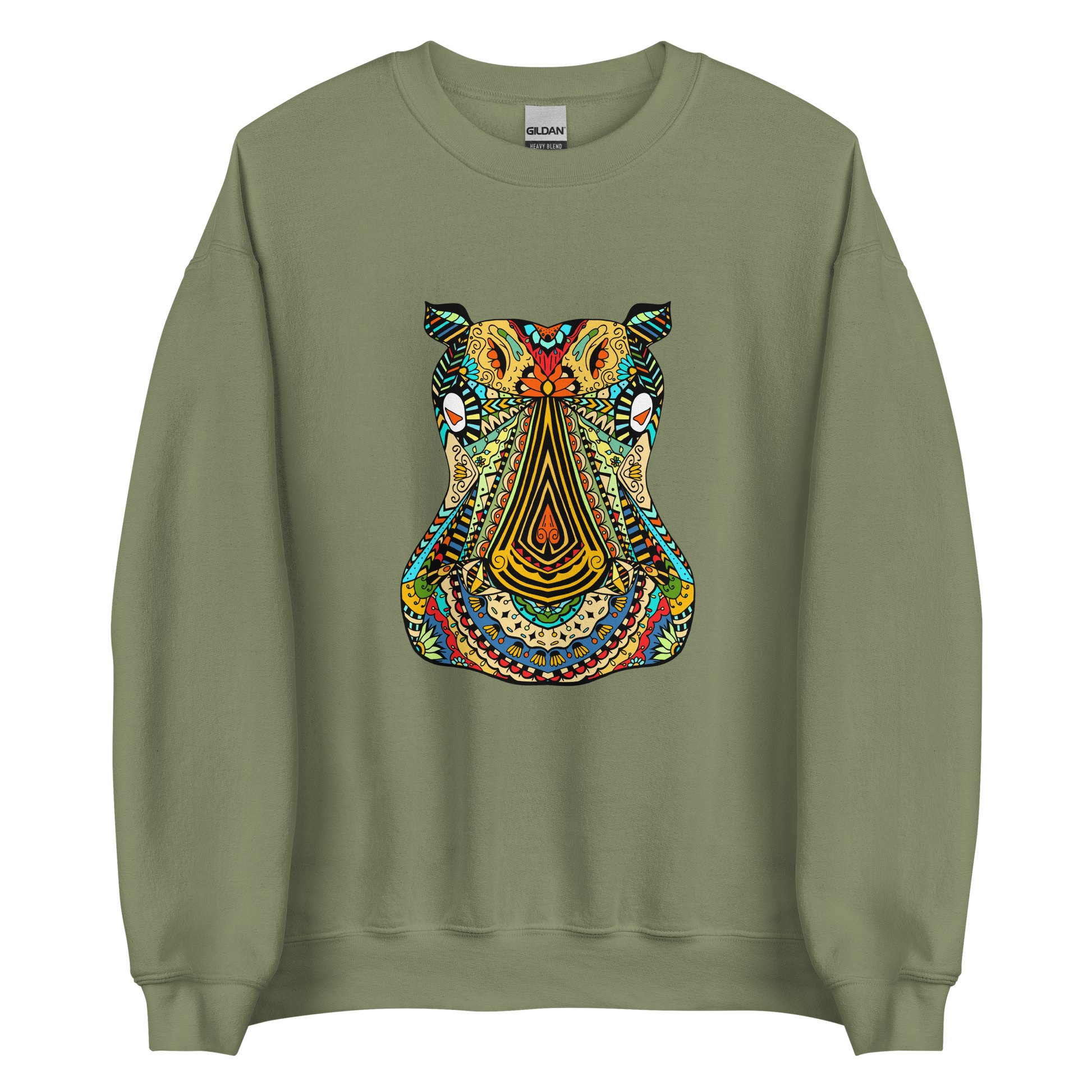 Zentangle Hippo Sweatshirt Online - Military Green - Boozy Fox