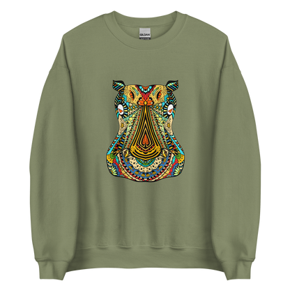 Zentangle Hippo Sweatshirt Online - Military Green - Boozy Fox