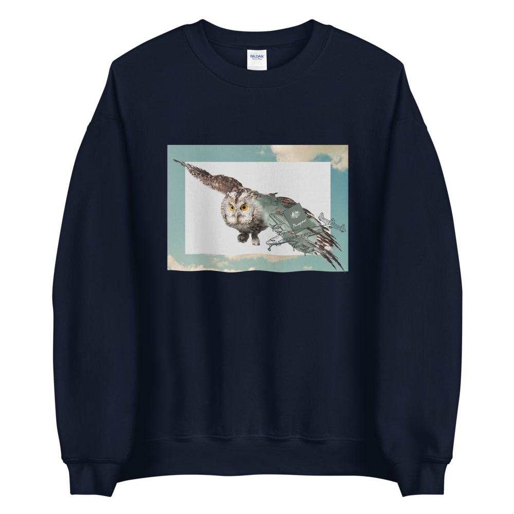 Navy Owl Sweatshirt featuring a bold Flying Owl graphic on the chest - Cool Owl Graphic Sweatshirts - Boozy Fox