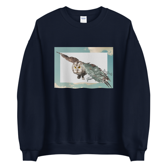 Navy Owl Sweatshirt featuring a bold Flying Owl graphic on the chest - Cool Owl Graphic Sweatshirts - Boozy Fox