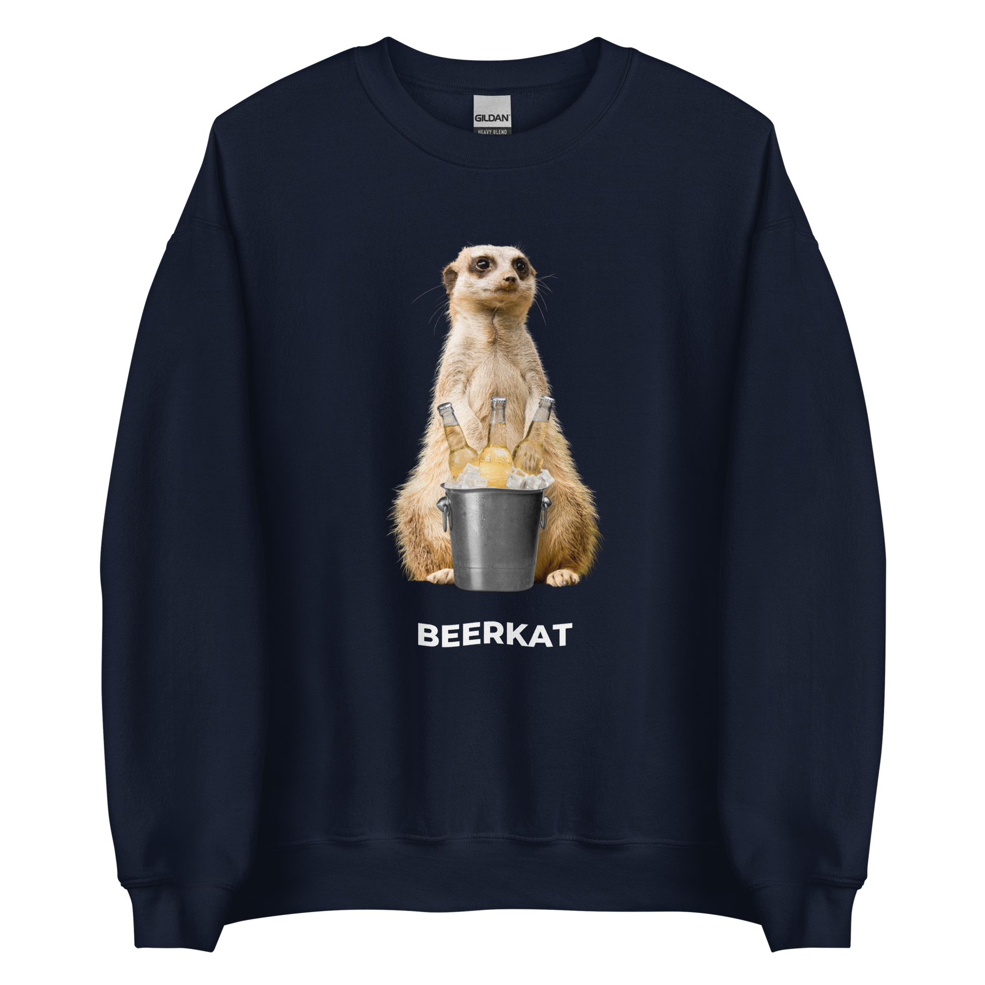 Navy Meerkat Sweatshirt featuring a hilarious Beerkat graphic on the chest - Funny Graphic Meerkat Sweatshirts - Boozy Fox