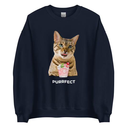 Navy Cat Sweatshirt featuring a Purrfect graphic on the chest - Funny Graphic Cat Sweatshirts - Boozy Fox