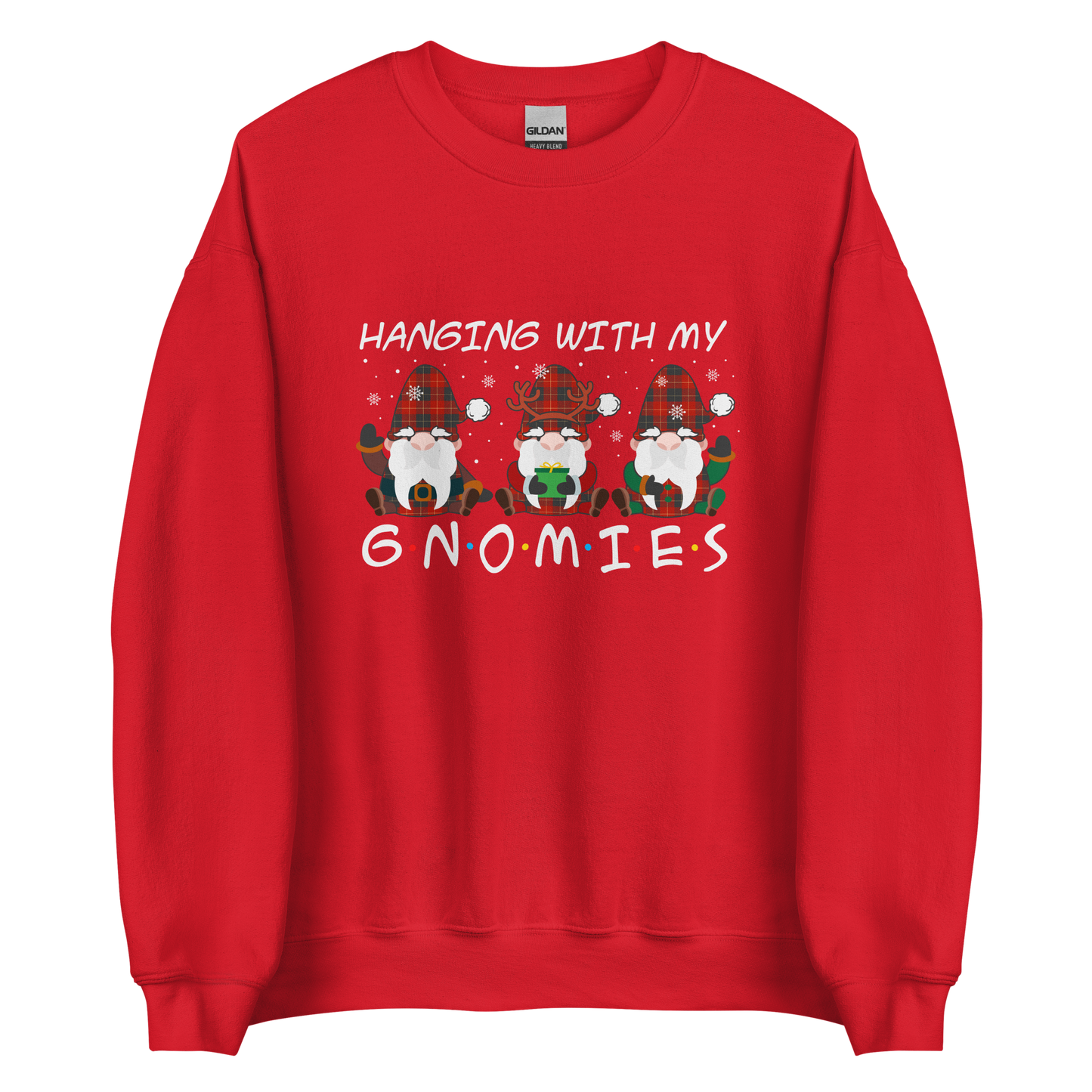 Red Christmas Gnome Sweatshirt featuring a delight Hanging With My Gnomies graphic on the chest - Funny Christmas Graphic Gnome Sweatshirts - Boozy Fox